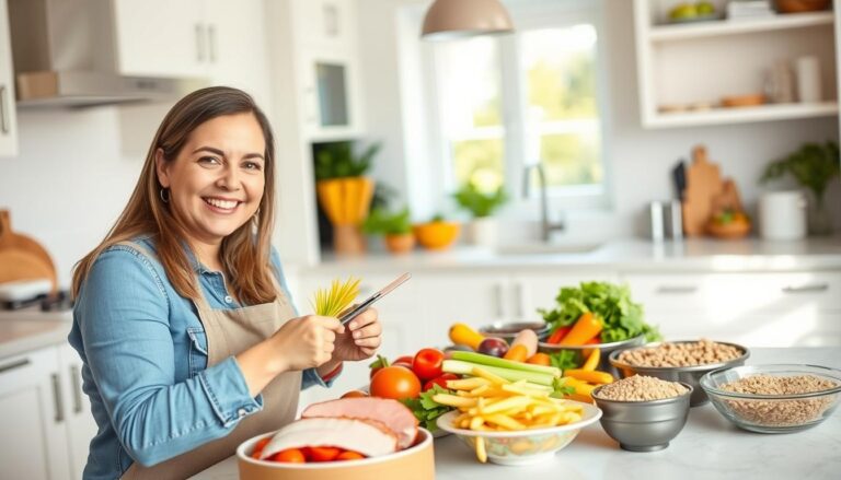 Mulher preparando uma refeição saudável para emagrecer rápido