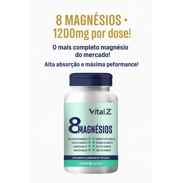 8 Magnésios 8 EM 1  1200mg por dose  Suplemento Premium | 60 Cápsulas