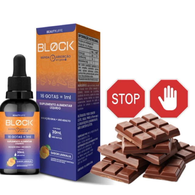 BLOCK Inibidor de Apetite – Anti Açucar e Salgados 30ml 480 gotas BeautyLiffe – Termogênico Natural