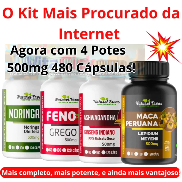 KIT 1 LEPIDIUM – 1 ASHWAGANDHAA -1 MORINGA+ 1 FENO GREGO = 480 CÁPSULAS 500Mg Natural