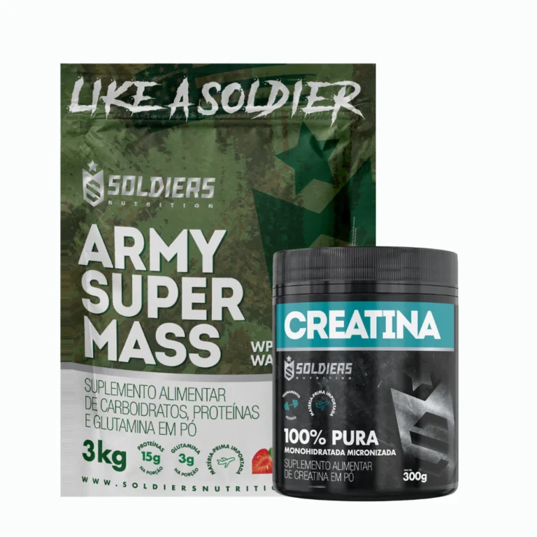 Kit: Hipercalórico Army Super Mass 3kg + Creatina 300g Soldiers Nutrition Força Performance