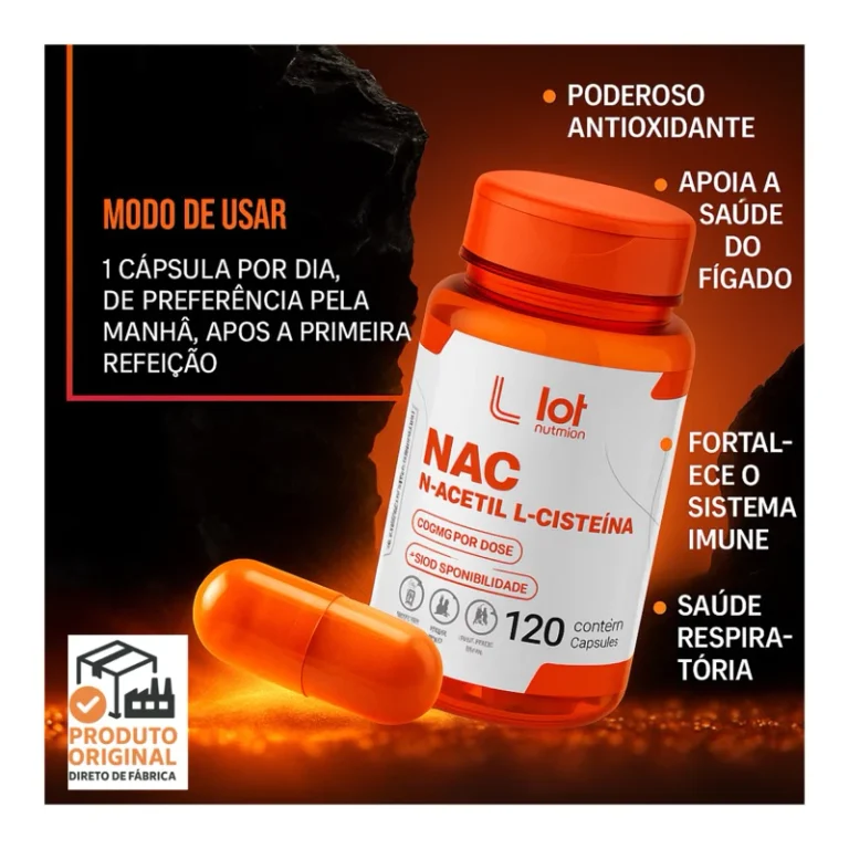 Nac 600mg 120 cápsulas N Acetilcisteina Antioxidante Figado Lot Nutrition