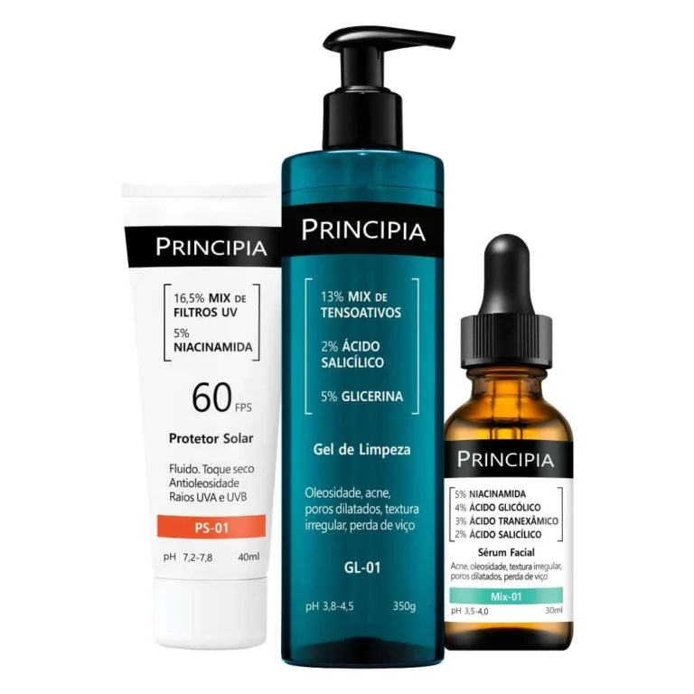 Principia Kit Anti-Acne Trio Gel de Limpeza GL-01 + Se´rum Mix-01 + Protetor Solar Facial PS-01