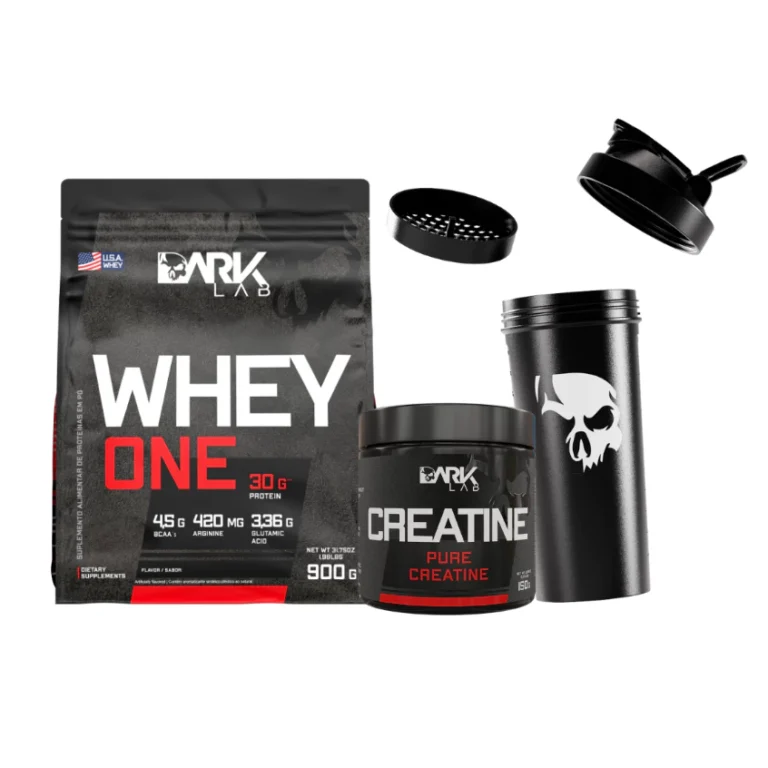 Whey Protein One Refil 900g + Creatina Monohidratada Pura 150g + Coqueteleira Fuse 700ml – Dark Lab