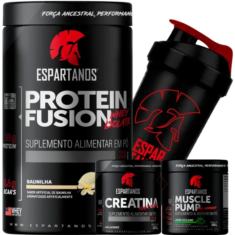 Whey Protein Fusion ,Creatina, Pré-Treino, Shaker – ESPARTANOS