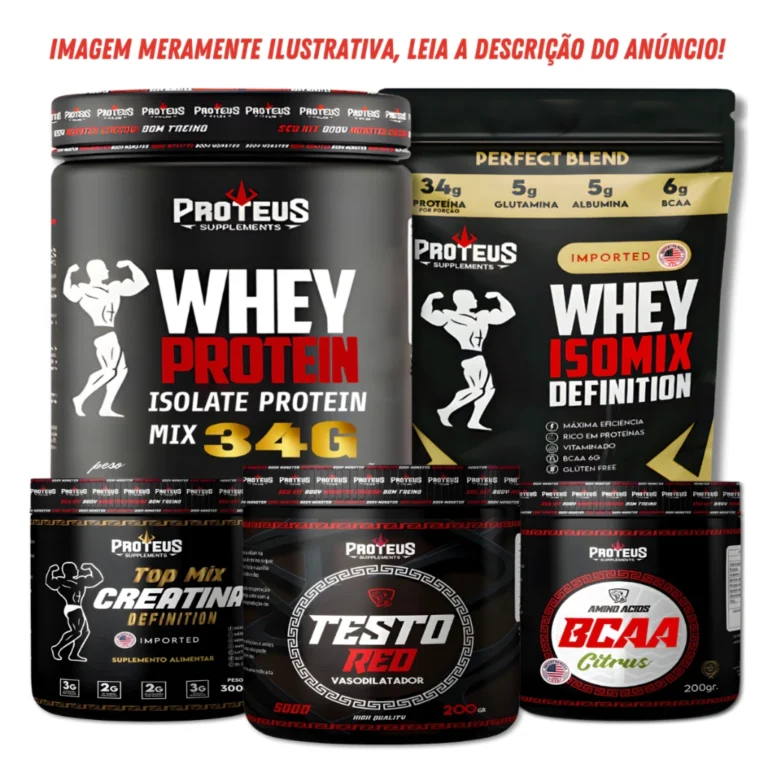 Kit Suplemento em pó Proteico 1kg + Creatina 300g + Pré Treino  + Bcaa  – Extra pump Bodybuilder